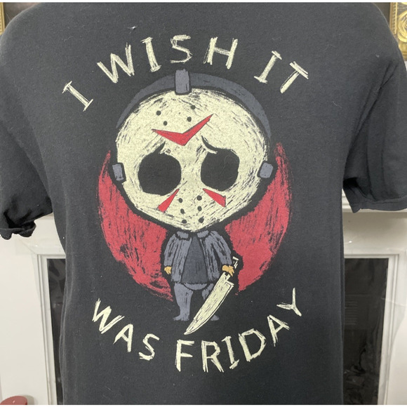 I Wish It Was Friday Jason Friday the 13th Horror T-Shirt Large FADED - Picture 2 of 4